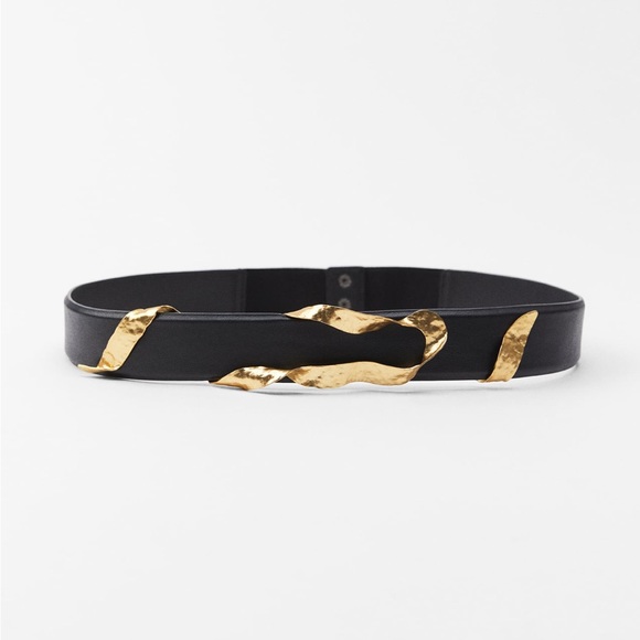 Zara METAL APPLIQUÉ BELT. Black. Size US 30. New with Tags. - Picture 3 of 5